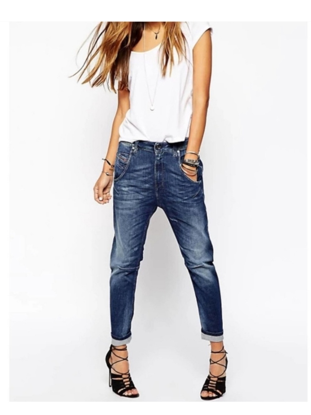 Diesel Fayza-Evo Relaxed Boyfriend Low Waist Tapered Leg Fit Jeans Pants 27x32